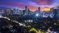 Residential and skyscrapers at nightfall