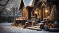 Residential snow-covered house decorated for Christmas Royalty Free Stock Photo