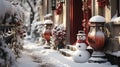 Residential snow-covered house decorated for Christmas Royalty Free Stock Photo