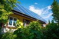 residential solar panel installation with green trees