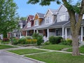 Residential street with small semi-detached houses