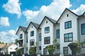 Brand new apartment building on sunny day in BC, Canada. Canadian modern residential architecture Royalty Free Stock Photo