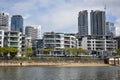 Residential units and high rise business complexes on the banks of the Brisbane River
