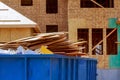 Residential view of new houses being built and construction garbage