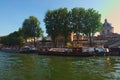 Residential vintage barge on the Seine River. A great place for living at Paris, France. Sunny spring day Royalty Free Stock Photo