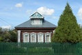 Residential wooden house in the village of Zaozerye, Yaroslavl region Royalty Free Stock Photo