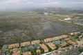 Residentials, protected wetland and industry aerial view Royalty Free Stock Photo