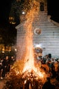 Budva, Montenegro - 06 january 2024: Budva's Bozic Celebration with Oak Bonfires by the Church Royalty Free Stock Photo