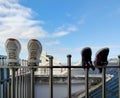 Residents drying sports shoes on the rooftop, srgb image.