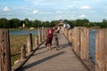 Residents and visitors traveling on the U-bein Bridge,Myanmar.