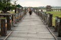 Residents and visitors traveling on the U-bein Bridge,Myanmar.