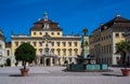 Residenzschloss Ludwigsburg castle with a wonderful fountain. Middle courtyard with a view of the old main building. Baden- Royalty Free Stock Photo