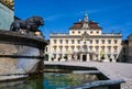 Residenzschloss Ludwigsburg castle with a wonderful fountain. Middle courtyard with a view of the old main building. Baden- Royalty Free Stock Photo