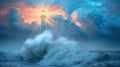 Resilience against the raging storm: An AI-created vivid portrayal of a lighthouse amid a turbulent seascape Royalty Free Stock Photo