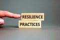 Resilience practices symbol. Concept word Resilience practices typed wooden blocks. Beautiful grey table grey background. Royalty Free Stock Photo