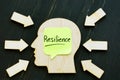 Resilience word on wooden shape of head