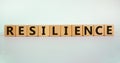 `Resilience` written on wood blocks. Business concept. Copy space. Beautiful white background