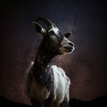 A resilient goat gazing up at a sky of stars and the dream of greater things. Zodiac Astrology concept. AI generation