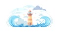 Resilient Lighthouse Facing Stormy Waves, Beacon of Strength and Guidance, vector design Generative AI Royalty Free Stock Photo