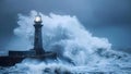 Resilient lighthouse standing strong amidst stormy seas as a symbol of coastal protection. Concept