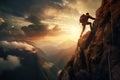 Resilient Man climbing mountain. Generate Ai Royalty Free Stock Photo