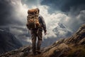 Resilient Man hiker backpack. Generate Ai