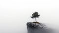 A Resilient Tree Standing Alone on a Misty Cliff, Symbolizing Strength and Serenity in Solitude Royalty Free Stock Photo