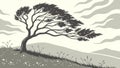 A resilient tree standing strong against the powerful wind, vector design Generative AI Royalty Free Stock Photo