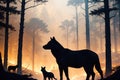 Nature Struggle, Silhouette Animals and Forest Fire, AI Generated Royalty Free Stock Photo