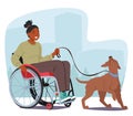 Resilient Woman In A Wheelchair, Accompanied By Her Loyal Dog, Gracefully Navigates The World, Vector Illustration