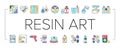 Resin Art Creation Collection Icons Set Vector .