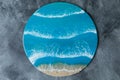 Resin art pound painting with sea waves and beach. Ocean made of epoxy art