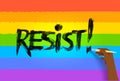 Resist lettering on rainbow background