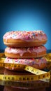 Resisting temptation Donut secured with measuring tape reflects weight loss determination Royalty Free Stock Photo