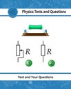 Resistor. Capacitor resistor icon with simple electrical scheme. Physical test with device having a designed resistance