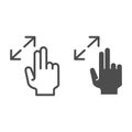 Resize gesture line and glyph icon. Zoom in vector illustration isolated on white. Swipe gesture outline style design