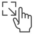 Resize gesture line icon. Enlarge touch screen vector illustration isolated on white. Click outline style design