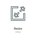 Resize outline vector icon. Thin line black resize icon, flat vector simple element illustration from editable arrows concept Royalty Free Stock Photo