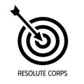 Resolute corps text in black with black arrow in target bulls eye logo on white background Royalty Free Stock Photo