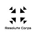 Resolute corps text in black with black triangles logo on white background