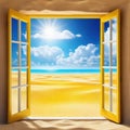 resolution or Surreal desert landscape with white clouds going into the yellow square portals on sunny Technology Royalty Free Stock Photo