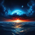 resolution or View from Night landscape with universe made from molten exploding filigree quantum Technology