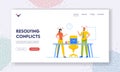 Resolving Conflict Landing Page Template. Business Man and Woman Characters Opponents Arguing and Staring at Each Other Royalty Free Stock Photo