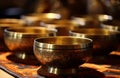 Resonant Golden singing bowls. Generate Ai