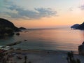 Resort beach sunset hotel holiday Liapades, Corfu Greece Royalty Free Stock Photo