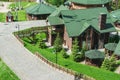 Resort Bukovel. Mountains Carpathians. Ukraine. April 30, 2017. Beautiful view of the resort Bukovel from the height of the lift Royalty Free Stock Photo