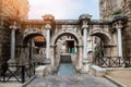 Resort city Antalya turkey travel famous landmark - arch walkway architecture view of Hadrian`s Gate in old city Royalty Free Stock Photo