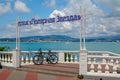 The Resort Of Gelendzhik. Beach boarding house `polar Star`. Embankment with balustrade. Descent to the sea.