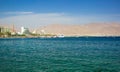 Resort harbor city luxury waterfront beaches coast line with hotels and apartments buildings along Gulf of Aqaba Red sea bay, Royalty Free Stock Photo