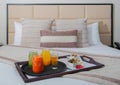 Breakfast in Bed Room Service at Resort Hotel Royalty Free Stock Photo